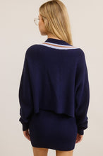 Navy Preppy Two-Piece Contrast Stripe Knit Set