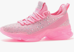 Pink Rhinestone Lace Up Sneakers