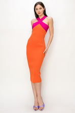 Orange Crossover Neckline Stretch Ribbed Knit Mini Dress