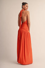 Orange Seraphina Ruched Mesh Halter Maxi Dress