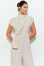 Cream High Neck Draped Waist Cap Sleeve Jumpsuit