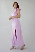 Lavender Ruffle Strap Dress With Leg Slit