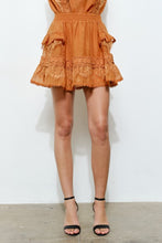Caramel Floral Lace Trim Tiered Mini Skirt