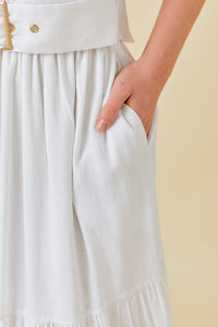 White Smocked Halter Maxi Dress With Belt