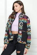 Multi Contrast Pocket Printed Fleece Jacket