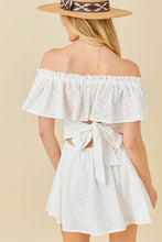 White Off Shoulder Romper With Back Tie Detail