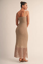 Gold Golden Hour Metallic Knit Fringe Maxi Dress