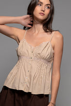 Khaki Romantic Lace Trim Woven Tank Top