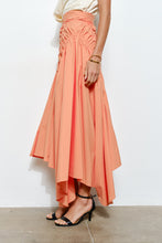 Lt.Coral Ruched Asymmetric Cotton Midi Skirt