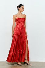 Rust Floral Jacquard Satin Corset-style Maxi Dress