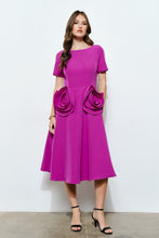 Grape Elegant Rose Applique A-line Midi Dress