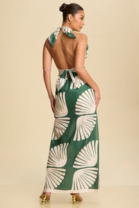 Green-Ivory Nepal Halter Dress