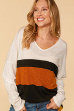 Ivory/Black/Rust Cashmere Feel Soft Brush Color Block Knit Top
