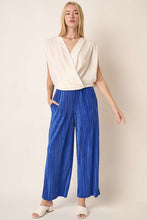 Royal Pleated Satin Elastic Waist Wide Leg Pants