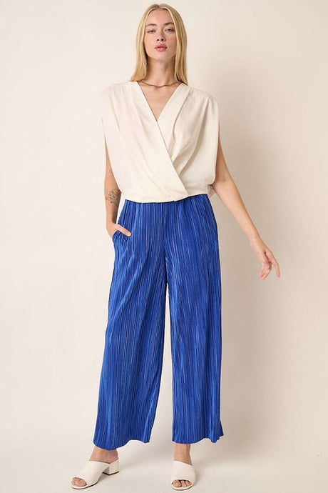 Royal Pleated Satin Elastic Waist Wide Leg Pants