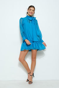 Teal Pastel Chiffon Sheer Bow-tie Mini Dress