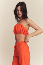 Orange Linen Halter Tie Top With Matching Pants Set