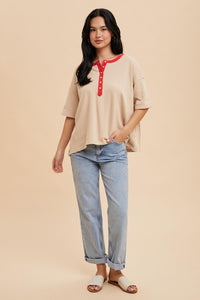 Red Oat Henley Ringer Tee