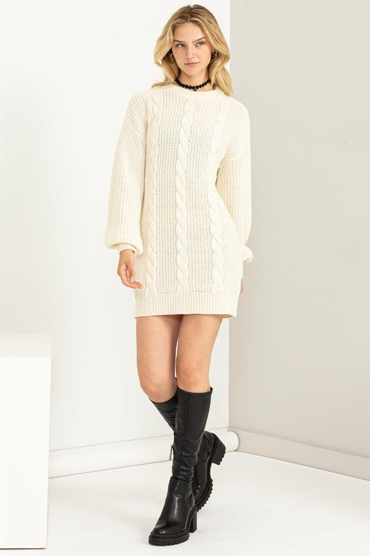 Cream Cable-Knit Ribbed Mini Sweater Dress Aquarius Brand Cream Cable-Knit Ribbed Mini Sweater Dress Aquarius Brand