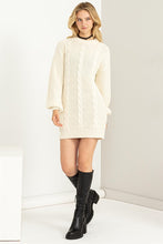 Cream Cable-Knit Ribbed Mini Sweater Dress