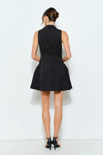 Black Metal Accent Side-pleat Sculpted Mini Dress