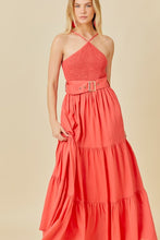 Tomato Smocked Halter Maxi Dress With Belt