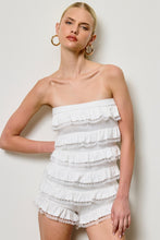 Off White Strapless Ruffle Lace Trim Romper