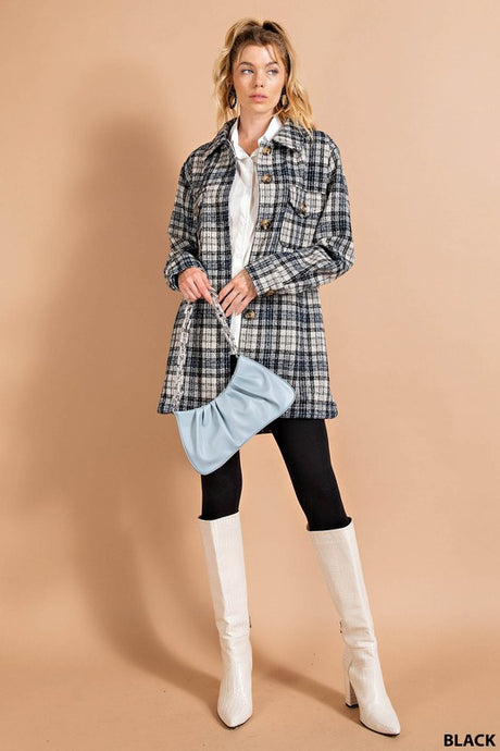 Black Brushed Front And Side Pocket Button Down Shaket