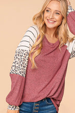 Mauve/Ivory/Black Soft Brushed Leopard Color Block Knit Top