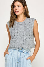 Heather Grey Cable Knit Button Front Sleeveless Vest