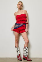 Red Strapless Ruffle Lace Trim Romper