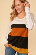 Ivory/Black/Rust Cashmere Feel Soft Brush Color Block Knit Top