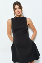 Black Metal Accent Side-pleat Sculpted Mini Dress