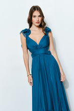 Emerald Organza Shoulder Strap Cutout Lace-up Maxi Dress