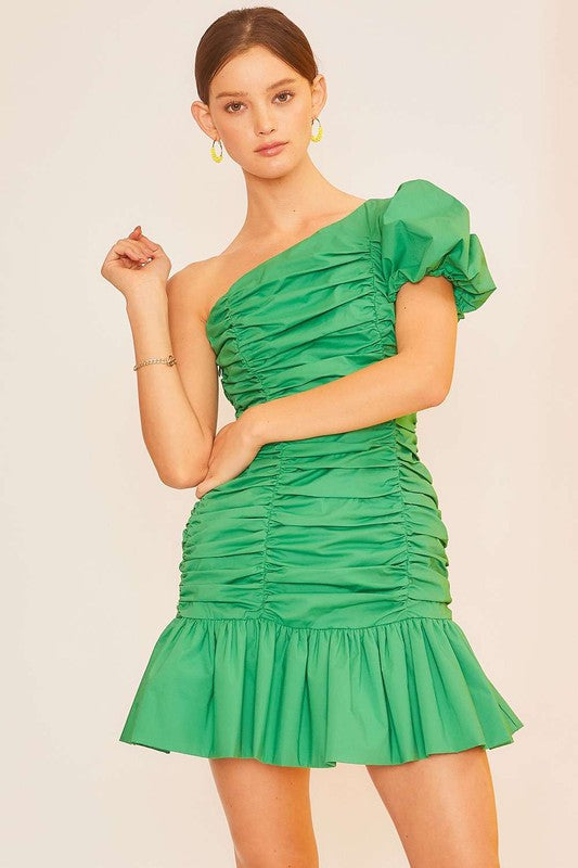 kelly green puff sleeve dress Puff Sleeve Tiered Midi Dress – English Factory