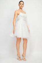 Off White Sequin Beads Tulle Mini Glittery Dress