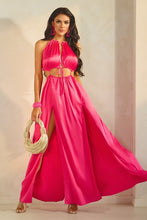 Pink Sleeveless Front Cutout With Tie Maxi Slit Dress