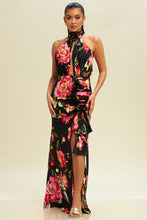 Black Multi Floral Rosette Maxi Dress