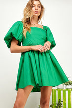 Kelly Green Puffled Balloon Sleeve Tie Back Dress