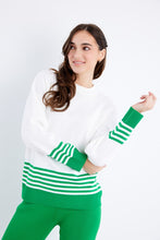 White/Green Knit Long Sleeve Stripe Top And Pants Set