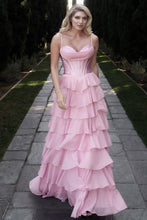 Pink Layered Embellished Long Formal Dress