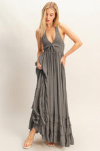 Light Gray Halter Neck Smocked Maxi Dress