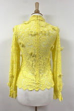 Yellow Long Sleeve Mock Neck Butterfly Lace Blouse