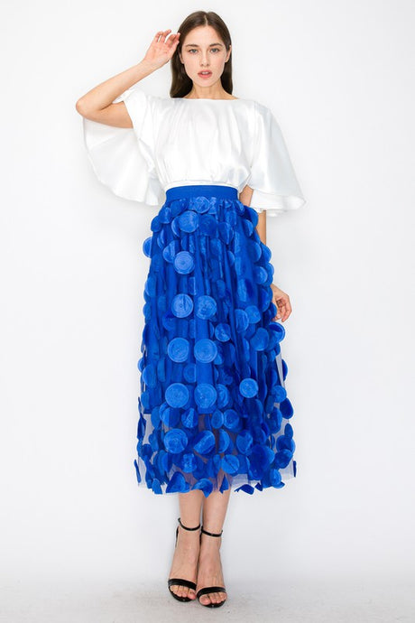 Off White Satin Flutter Kimino Sleeve Waist Band Smocked Top