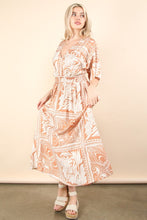Taupe Printed V-neck Boho Midi Dress