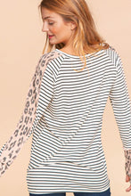 Ivory/Black/Blush Plus Stripe Leopard Print Thumb Hole Knit Top