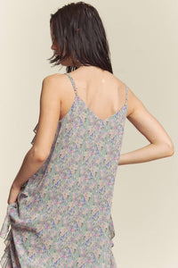 Sage Combo Floral Rufflr Spaghetti Strap Maxi Dress