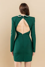 Hunter Green Jewel Stoned Collar Detail Back Open Dress
