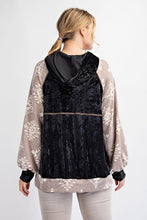 Black/Taupe Plus Size Velvet Tribal Contrast Hoodie