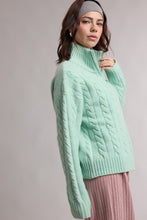 Mint Cable Knit Quarter Zip Cozy Sweater